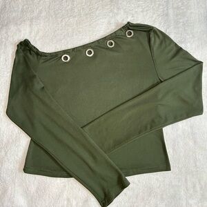 SHEIN Olive Grommet Detail Crop Top